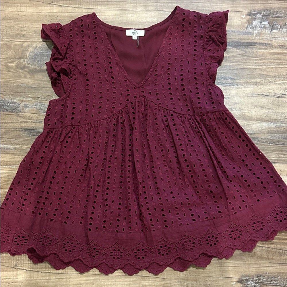 Entro Burgundy Eyelet Blouse